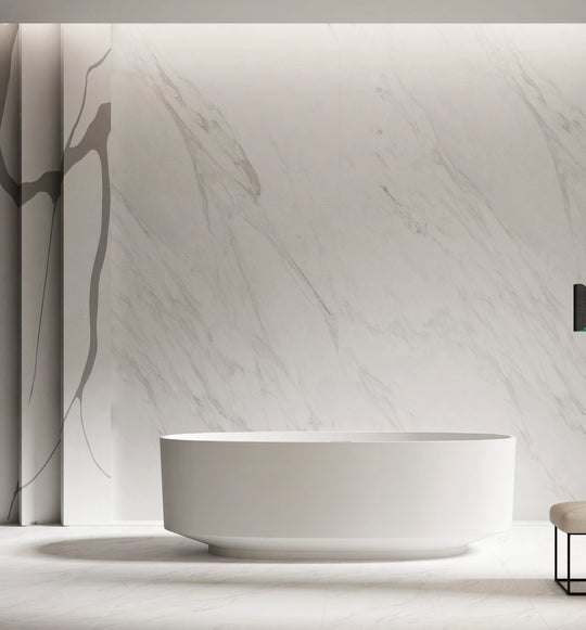 Slim Plinth Rounded Rectangle Solid Surface Bathtub - T8707; complete model view