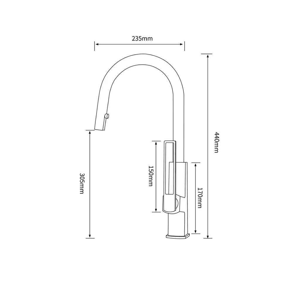 Dimensioned spec drawing for SANIKB FYF-05057 smart pull-down kitchen faucet.