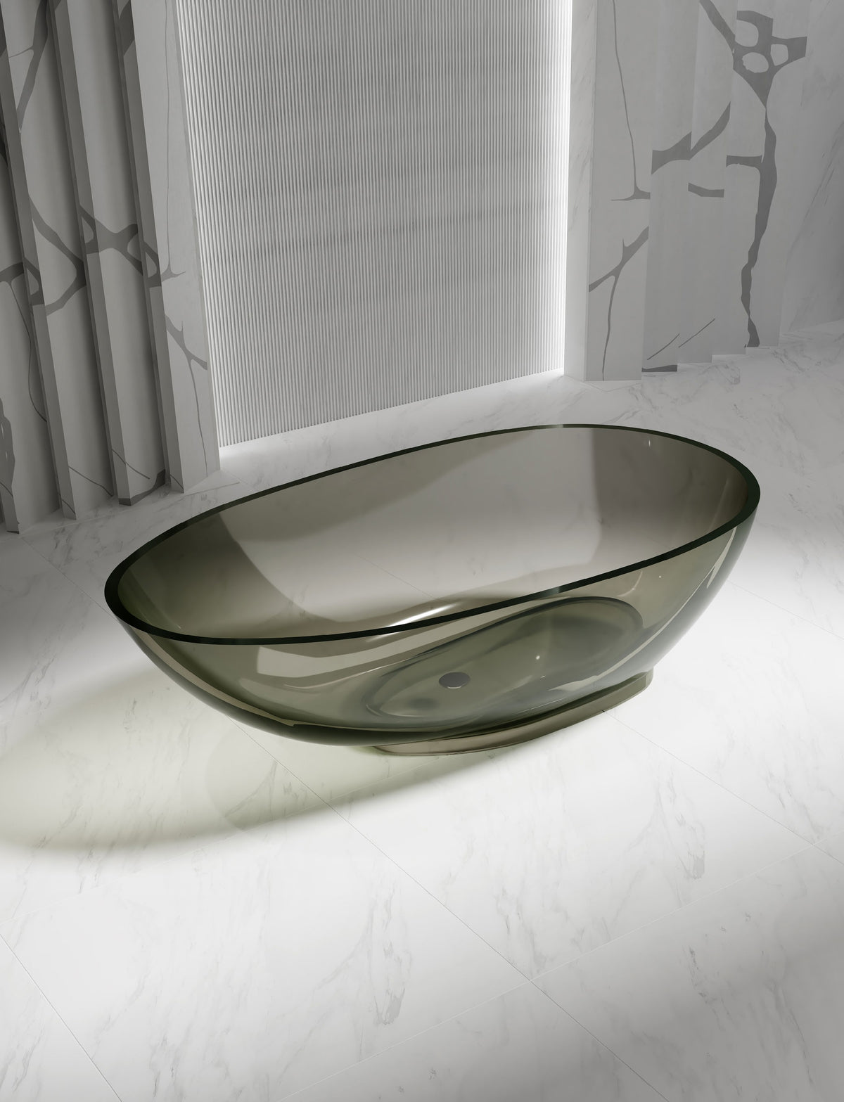 Smoke-Tone Asymmetric Transparent Bathtub; original factory model XA-8833T complete product view