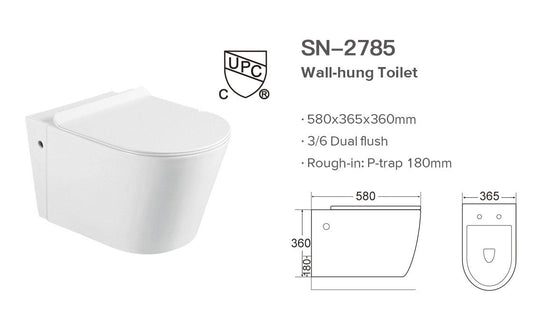 SANIKB SN-2785 Wall-Hung Toilet specification drawing