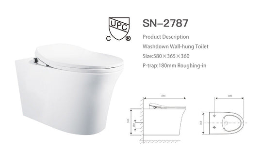 SANIKB SN-2787 Wall-Hung Toilet specification drawing