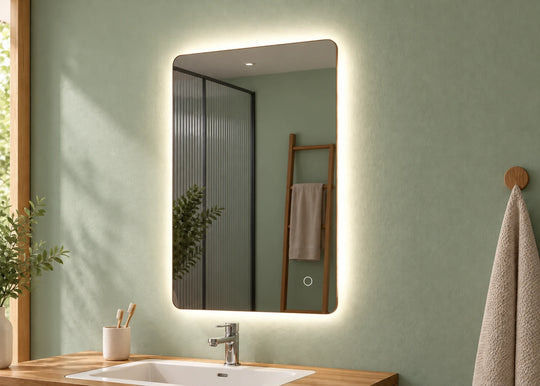 Soft Corner Tall Halo LED Bathroom Mirror — full product view; KS-1010