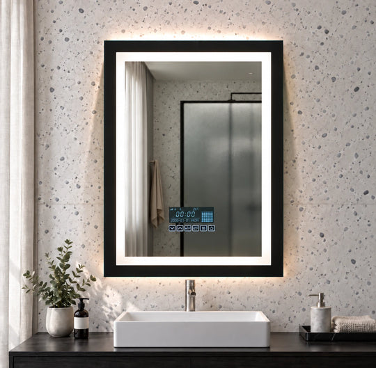 Square Corner Inset LED Mirror with Display — full product view; KS-1012