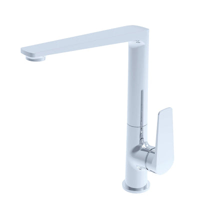 White and chrome square kitchen faucet, brass body, angular flat spout with side lever — SANIKB FYF-05001
