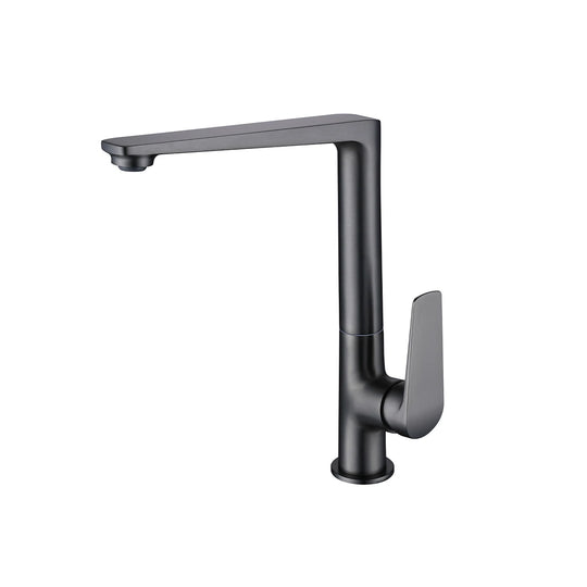 Brushed gunmetal grey square kitchen faucet, brass body, tall L-shaped high-arc spout — SANIKB FYF-05001