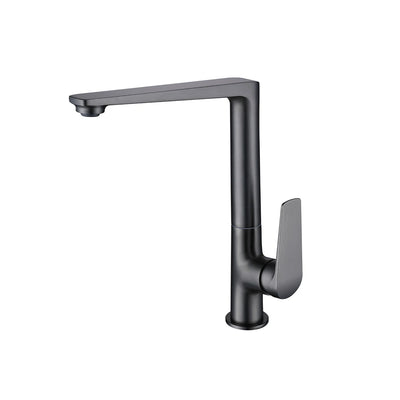 Brushed gunmetal grey square kitchen faucet, brass body, tall L-shaped high-arc spout — SANIKB FYF-05001