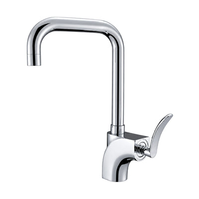Chrome kitchen faucet with low body, curved sculpted lever and tall right-angle tube spout — SANIKB DL-05 049-CP
