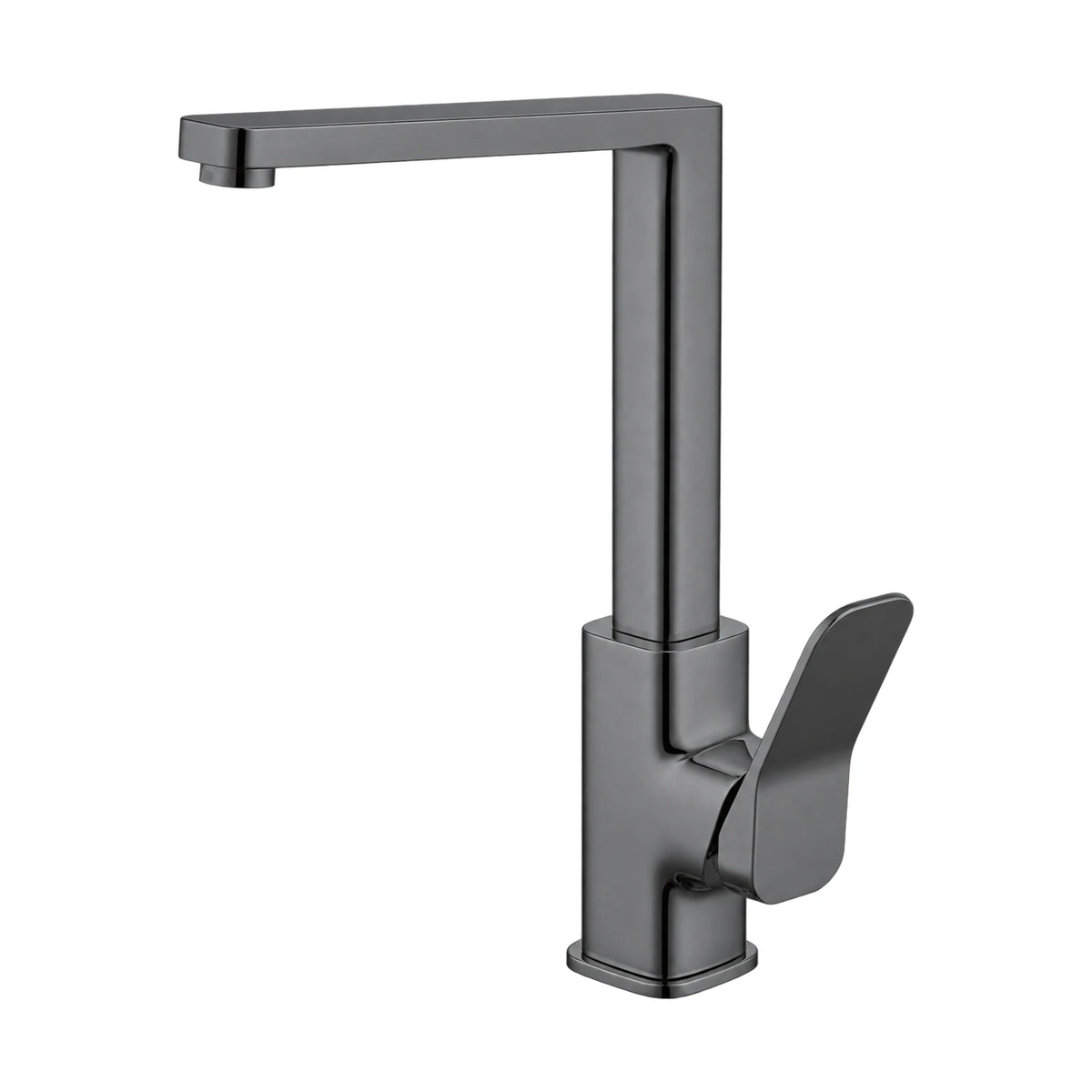 Gun Metal Grey — Matte black kitchen faucet with square riser, right-angle square spout and curved blade lever — SANIKB DL-05 051-QH