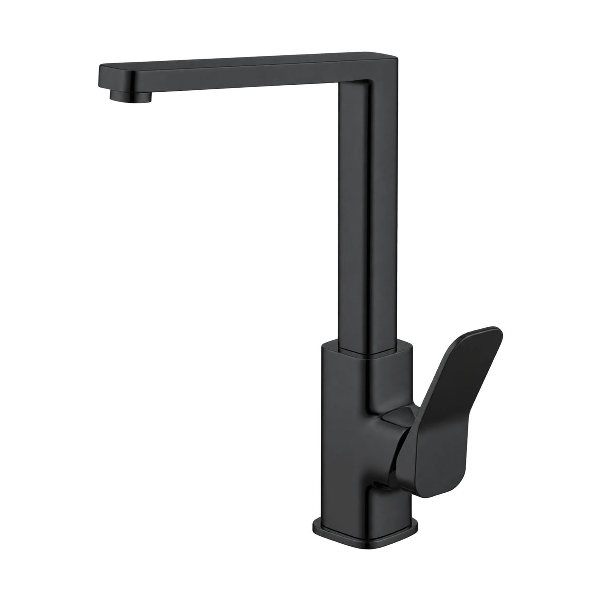 Matte Black — Matte black kitchen faucet with square riser, right-angle square spout and curved blade lever — SANIKB DL-05 051-BK