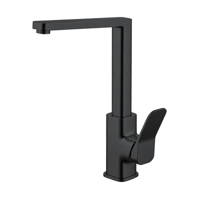 Matte Black — Matte black kitchen faucet with square riser, right-angle square spout and curved blade lever — SANIKB DL-05 051-BK