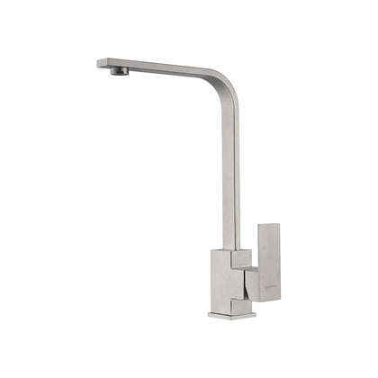 Brushed nickel square kitchen faucet, stainless steel body, right-angle gooseneck spout — SANIKB FYF-05044