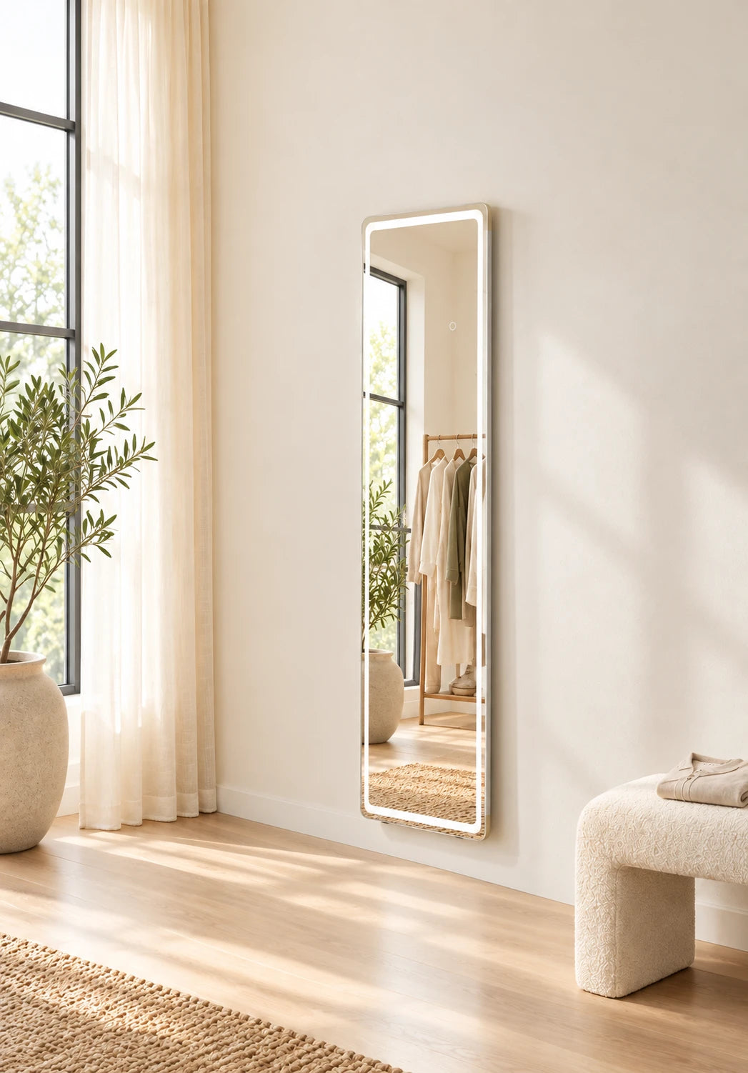 Stand Display Full Length LED Mirror — catalog detail view; YJ