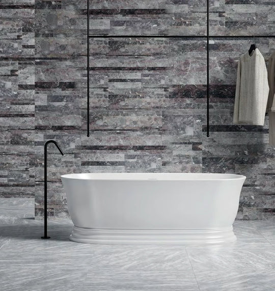 Stepped Base Oval Solid Surface Bathtub - XA-8898; complete factory model view