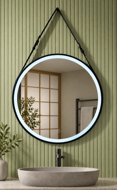Strap Hung Round LED Bathroom Mirror — full product view; KS-3004