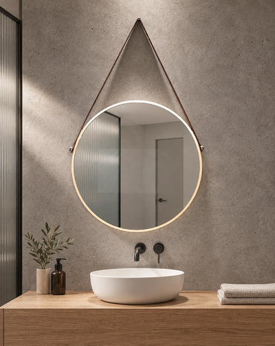 Strap Hung Round LED TV Mirror — full product view; KS-5002