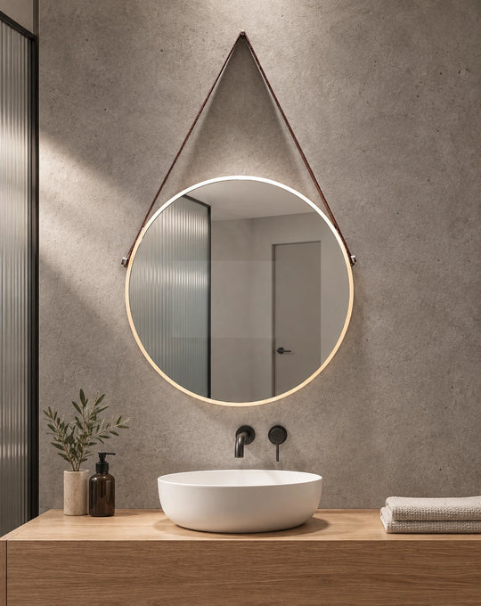 Strap Hung Round LED TV Mirror — full product view; KS-5002