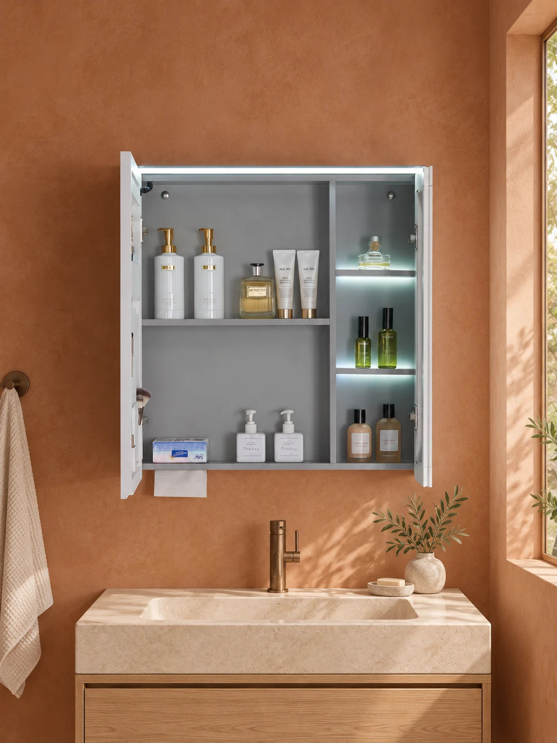 Tall Split Front LED Mirror Cabinet — catalog detail view; KS-4004
