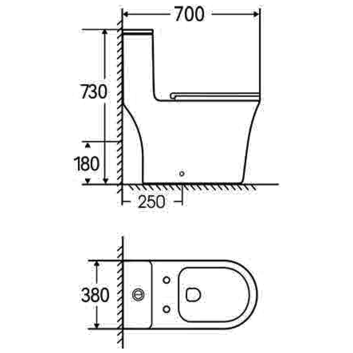 SANIKB TC-58182H one-piece toilet dimension drawing, 700 × 380 × 730 mm