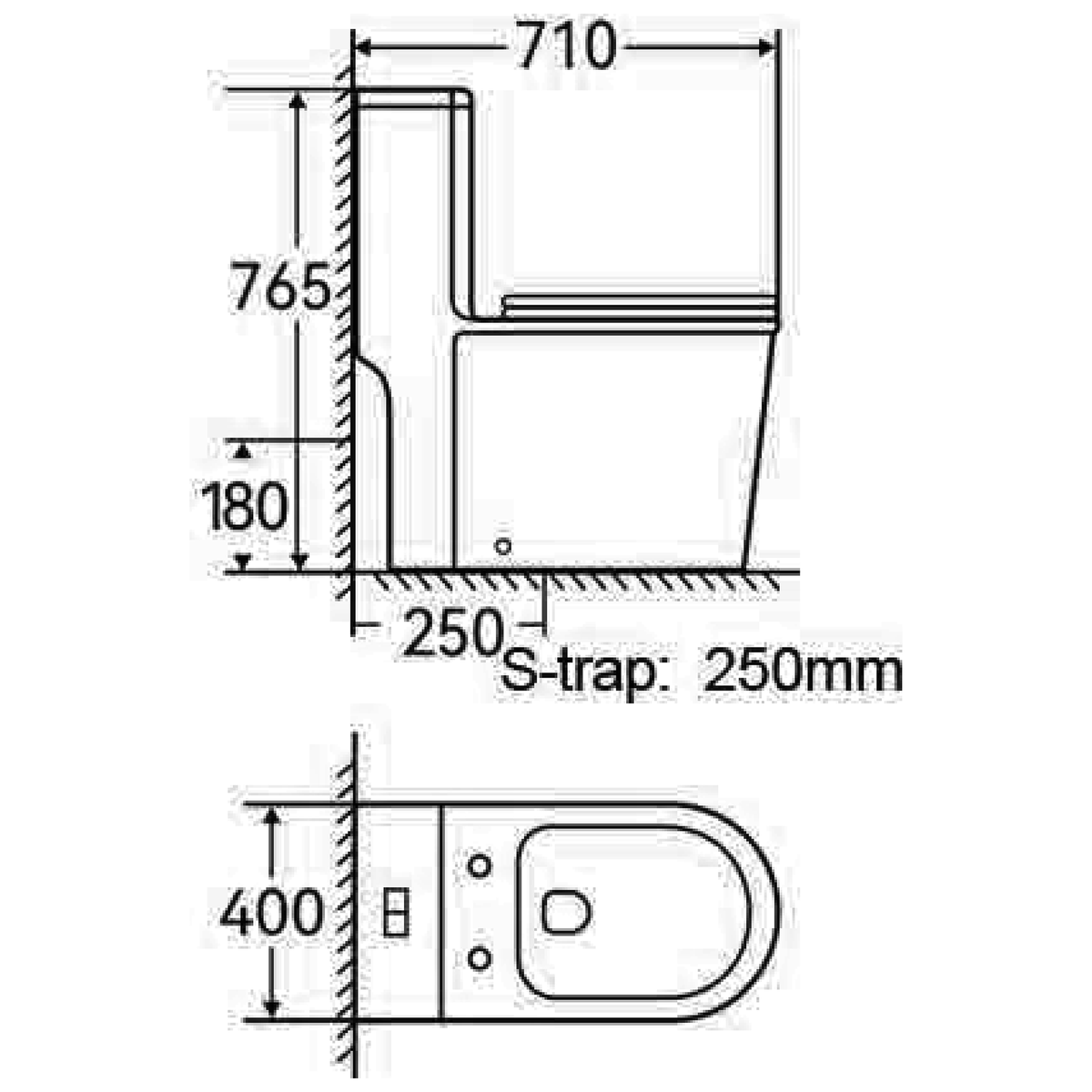 SANIKB TC-58184H one-piece toilet dimension drawing, 710 × 400 × 765 mm