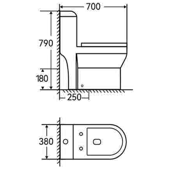 SANIKB TC-5826H one-piece toilet dimension drawing, 700 × 380 × 790 mm