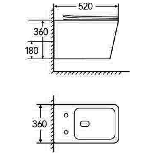 SANIKB TC-7107B wall-hung toilet dimension drawing, 520 × 360 × 360 mm