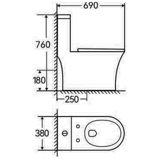 SANIKB TC-7113 one-piece toilet dimension drawing, 690 × 380 × 760 mm
