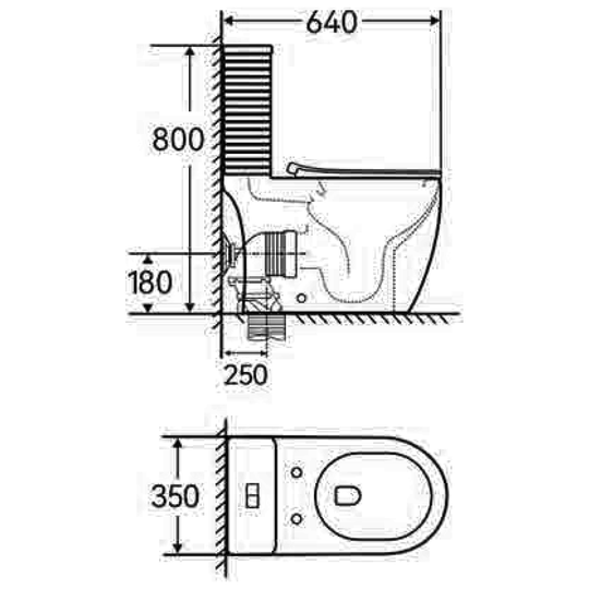 SANIKB TC-7114 one-piece toilet dimension drawing, 640 × 350 × 800 mm
