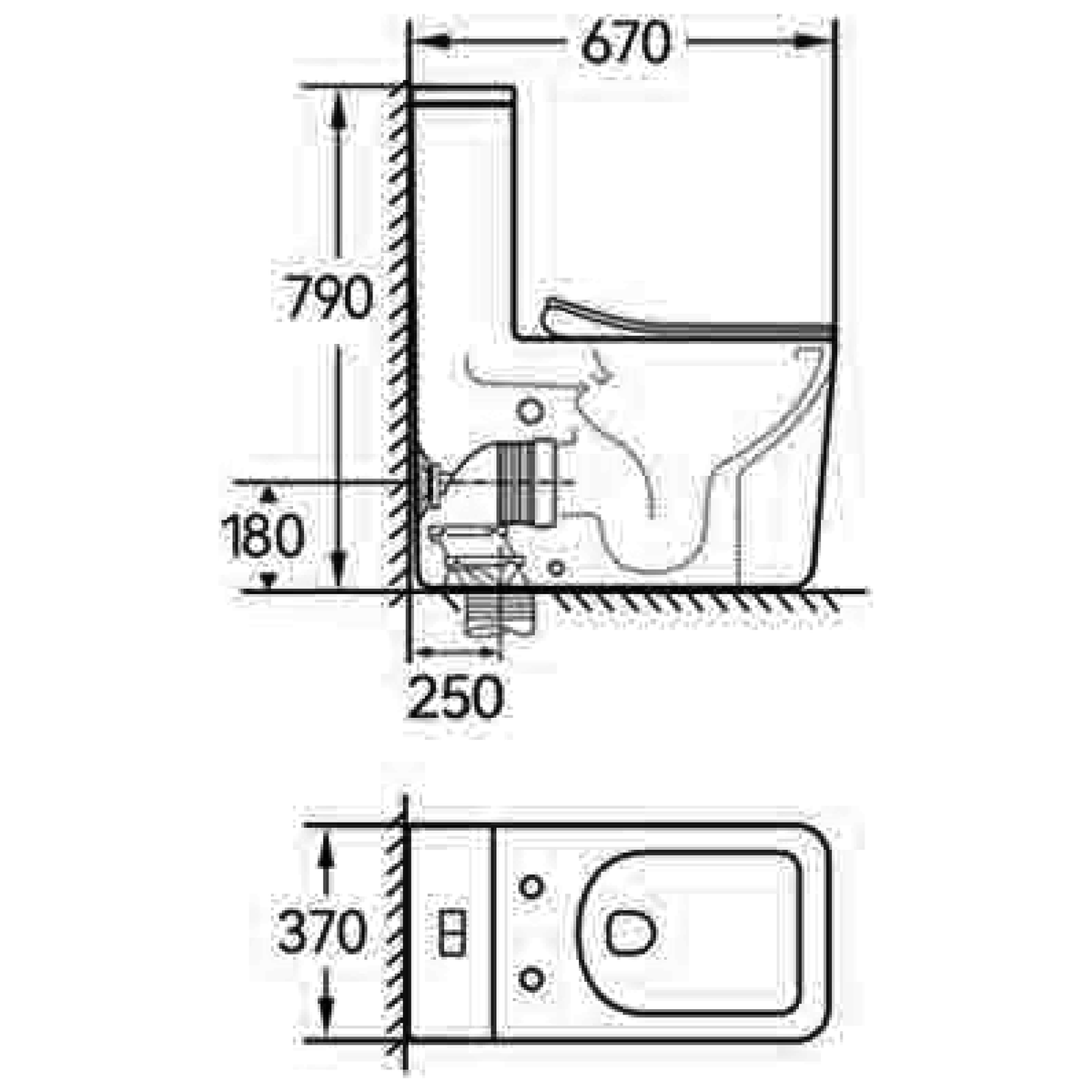 SANIKB TC-7117 one-piece toilet dimension drawing, 670 × 370 × 790 mm