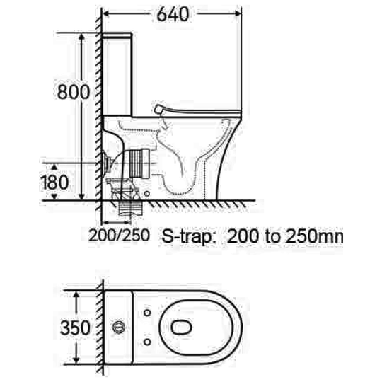SANIKB TC-7304 two-piece toilet dimension drawing, 640 × 350 × 800 mm