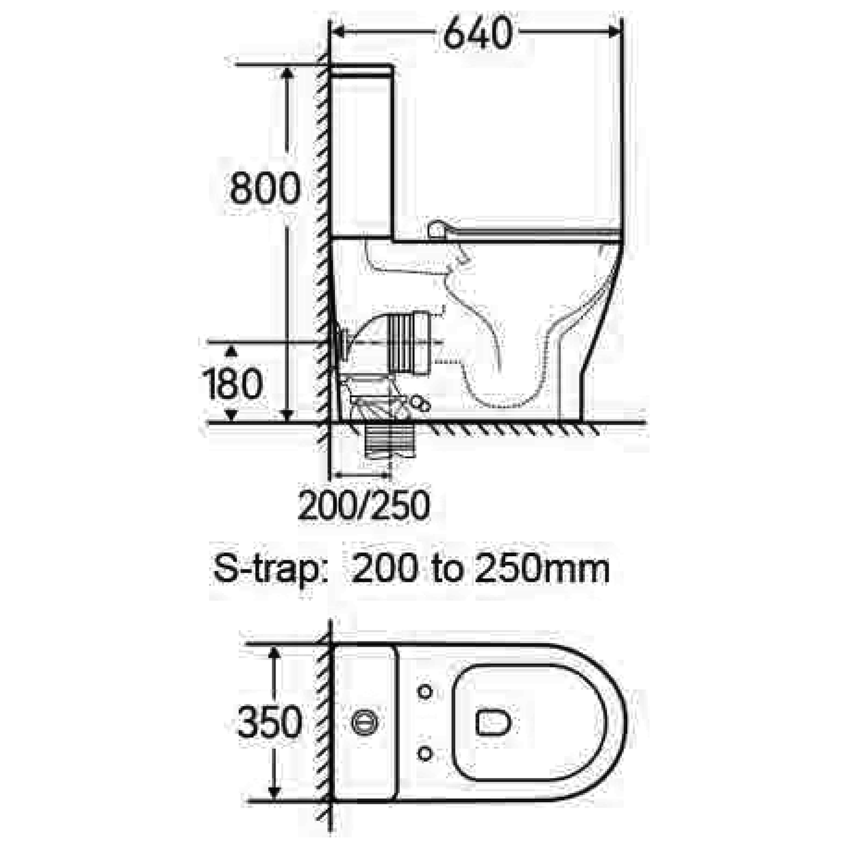 SANIKB TC-7308 two-piece toilet dimension drawing, 640 × 350 × 800 mm