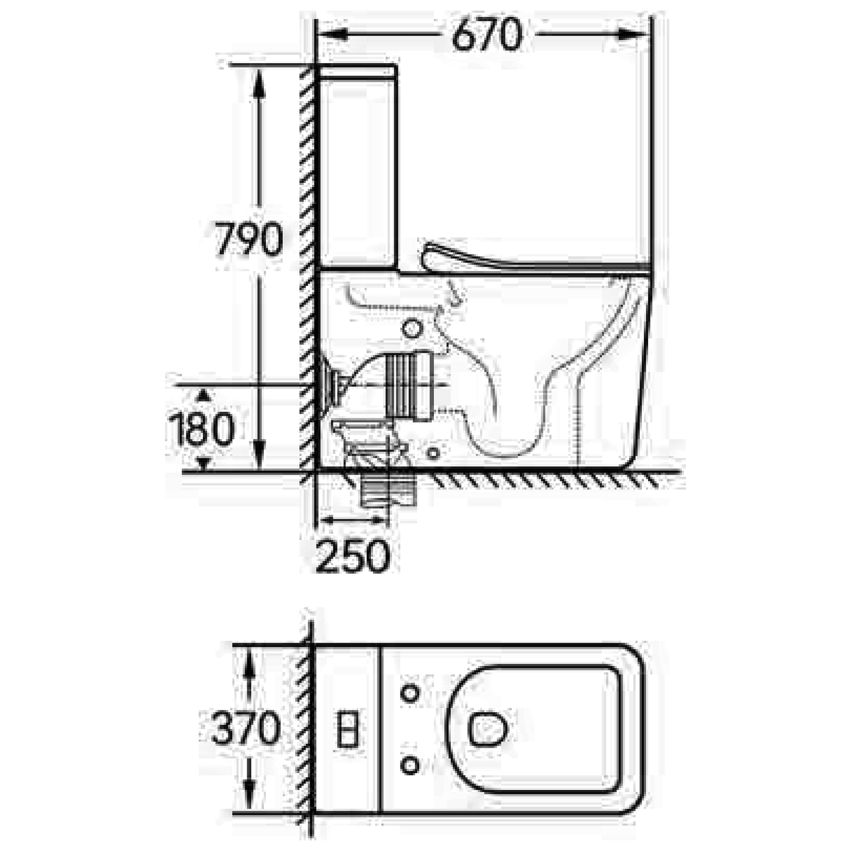 SANIKB TC-7311 two-piece toilet dimension drawing, 670 × 370 × 790 mm