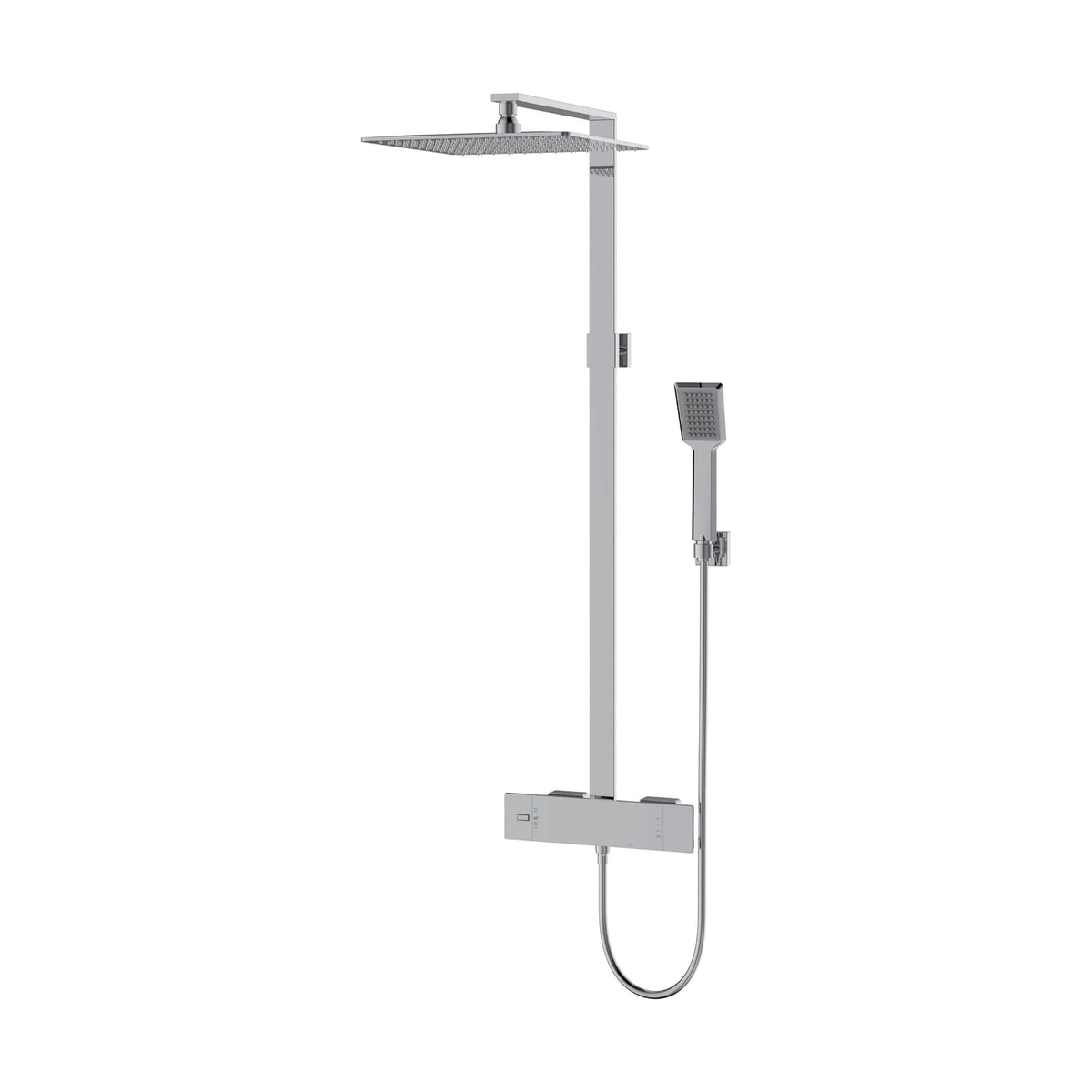 Square exposed shower system with ultra-thin rain head, flat push-button panel valve and square handheld — SANIKB DL-08 511-CP