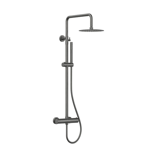 Gun metal grey thermostatic shower column with round rain head, slide-bar handheld and bar mixer — SANIKB SC442D 12 45 2