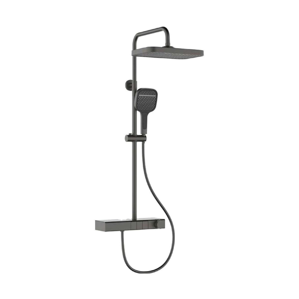 Gun metal grey three-function thermostatic shower column with square rain head and square handheld — SANIKB SC876D 13 45 8