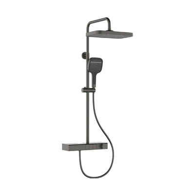 Gun metal grey three-function thermostatic shower column with square rain head and square handheld — SANIKB SC876D 13 45 8