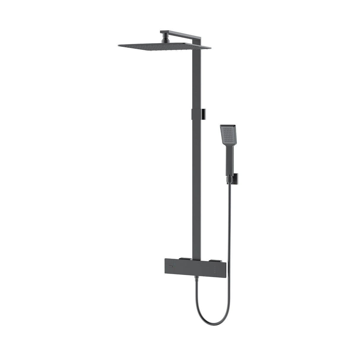 Gun Metal Grey — Square exposed shower system with ultra-thin rain head, flat push-button panel valve and square handheld — SANIKB DL-08 511-QH