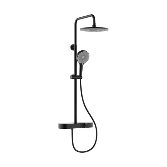 Twist Facet thermostatic shower column with round rain head on curved arm, handheld and shelf mixer — SANIKB SC877B 12 31 8