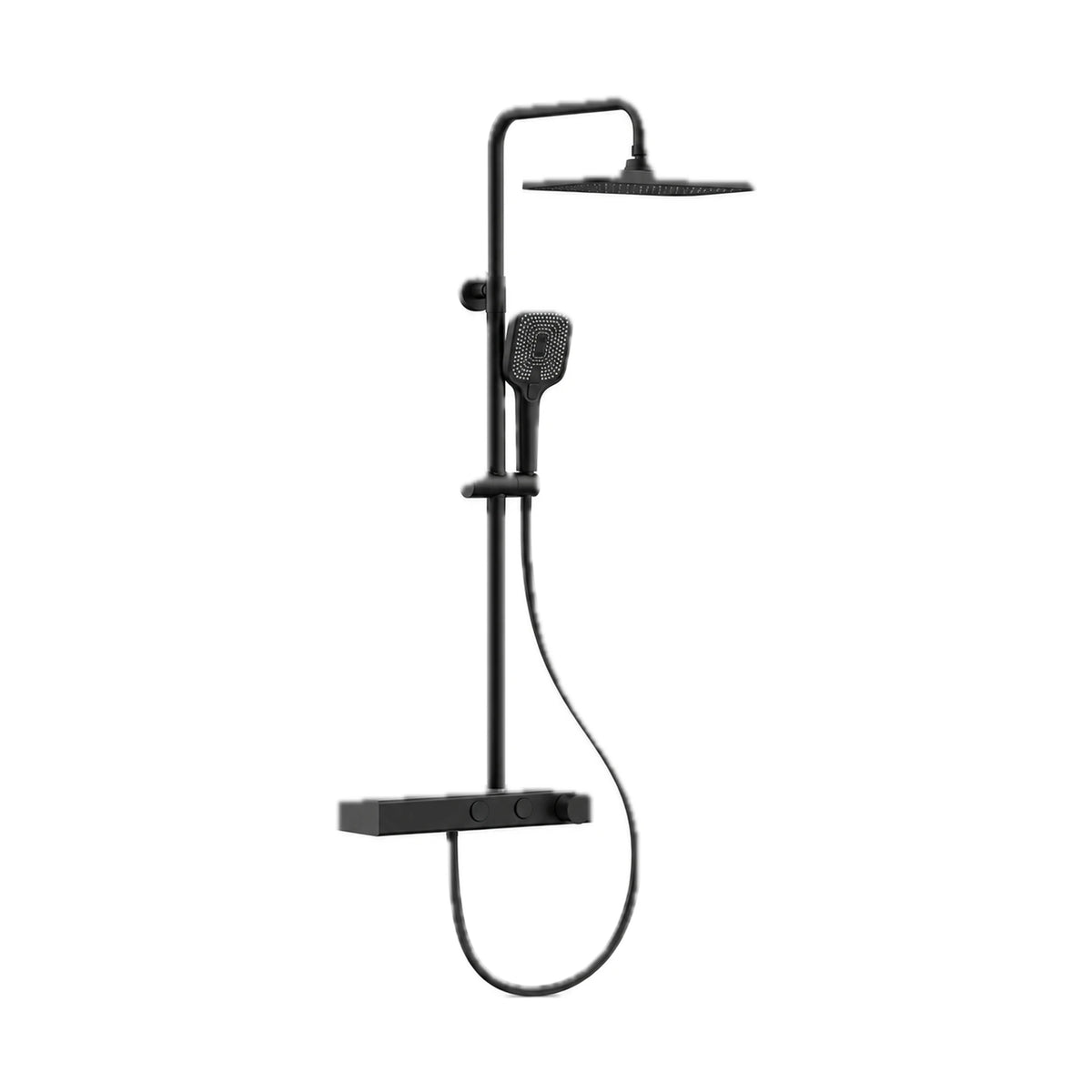 Matte black thermostatic shower column with square rain head, square handheld and bar mixer — SANIKB SC845A 12 31 8