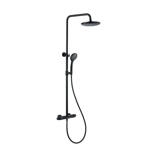 Matte Black — Exposed shower system with cylindrical bar valve, two end handles, round rain head and round handheld — SANIKB DL-08 143-BK