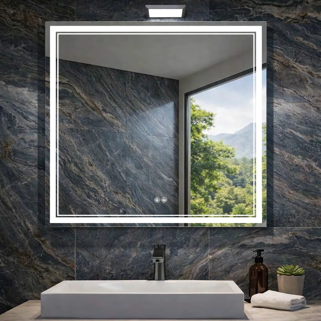 Thin Outline Rectangle LED Mirror — catalog detail view; KS005