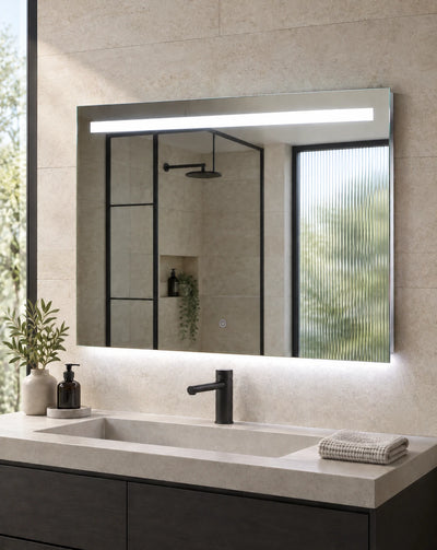 Top and Bottom Bar LED Bathroom Mirror — full product view; KS-1001