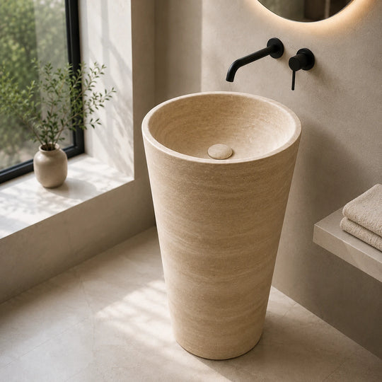 Travertine Cylindrical Pedestal Basin