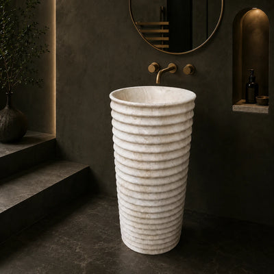 Travertine Fluted Pedestal Basin