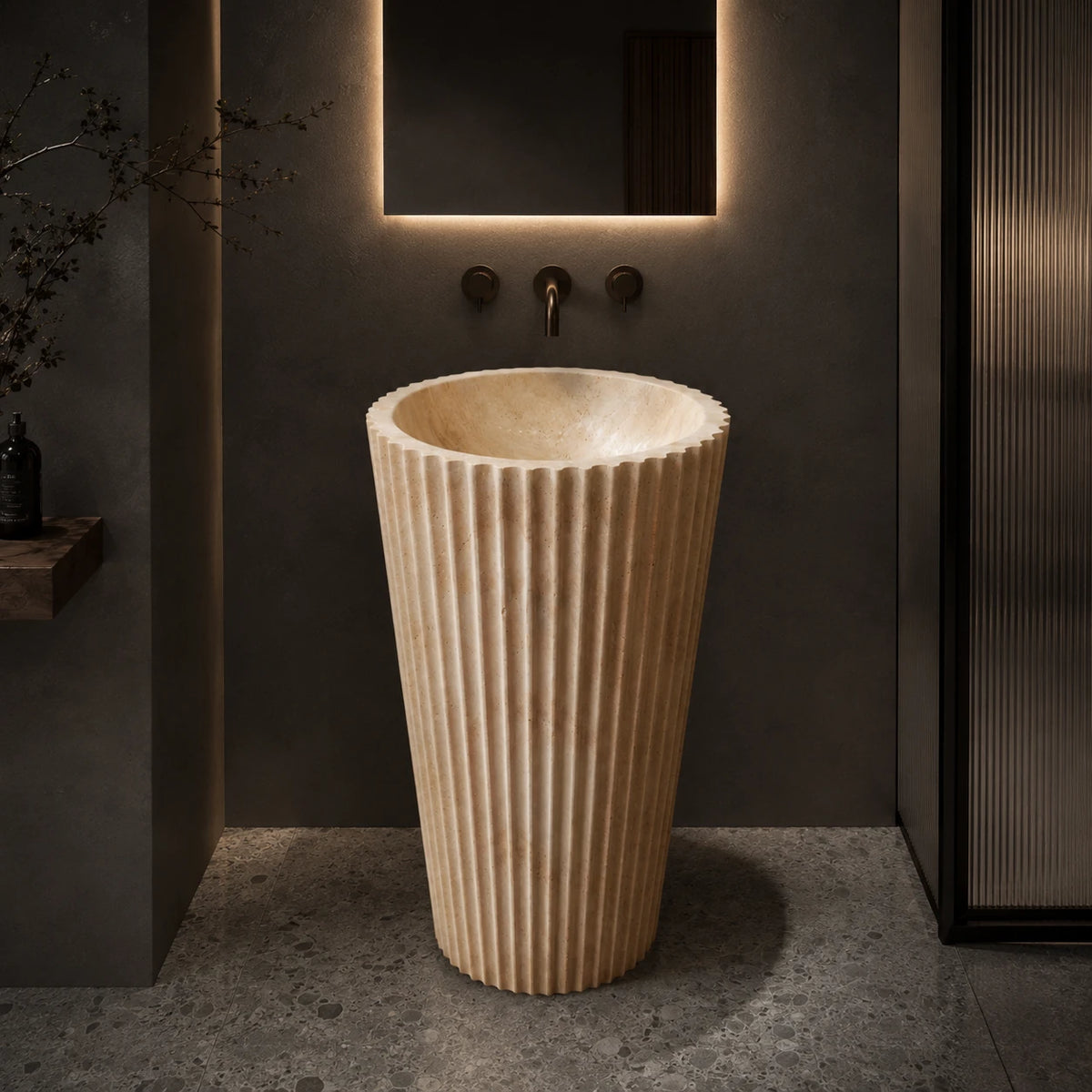 Travertine Slim Fluted Pedestal Basin