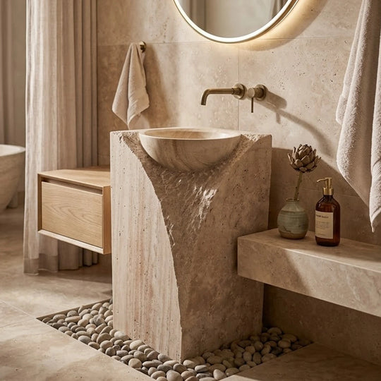 Travertine Square Pedestal Basin