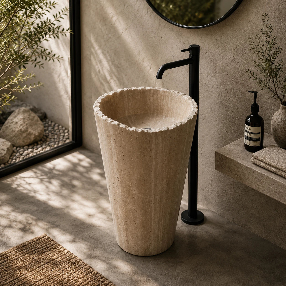 Travertine Tapered Pedestal Basin