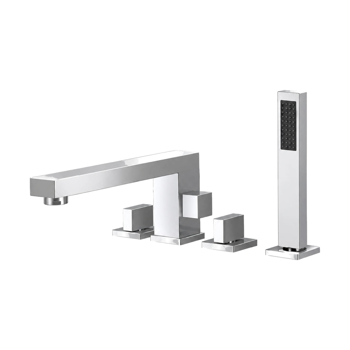 Chrome 4-hole tub faucet with square-section spout, two cube valves with square levers and square handheld — SANIKB SB573 12 01 1