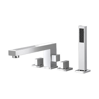 Chrome 4-hole tub faucet with square-section spout, two cube valves with square levers and square handheld — SANIKB SB573 12 01 1