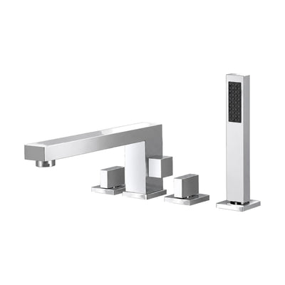 Chrome 4-hole tub faucet with square-section spout, two cube valves with square levers and square handheld — SANIKB SB573 12 01 1