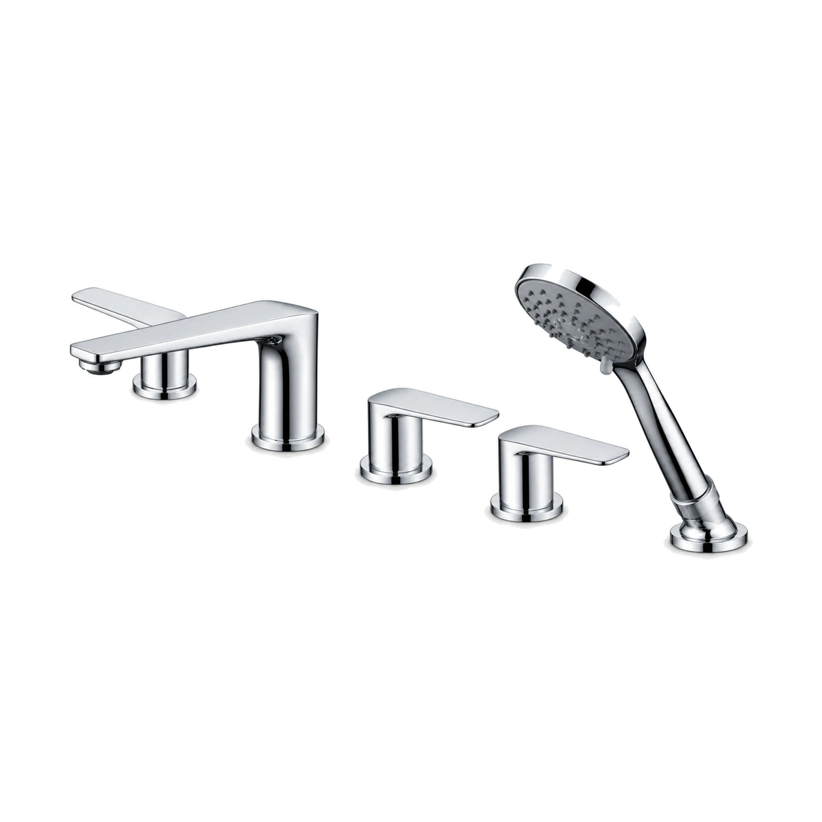Five-piece tub faucet with arched flat-top spout, three paddle lever valves and pull-out round handheld — SANIKB DL-08 310-CP